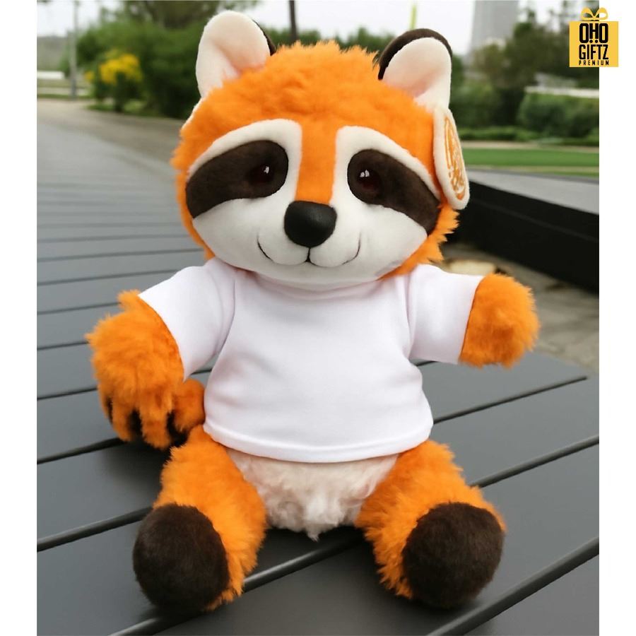 ตุ๊กตาแร็คคูนใส่เสื้อ สกรีนโลโก้ ทำเป็นของพรีเมี่ยมได้ 