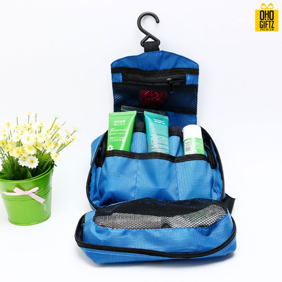 กระเป๋าผ้าไนลอนใส่อุปกรณ์อาบน้ำแขวนได้ สกรีนโลโก้ ทำเป็นของพรีเมี่ยม ของที่ระลึก