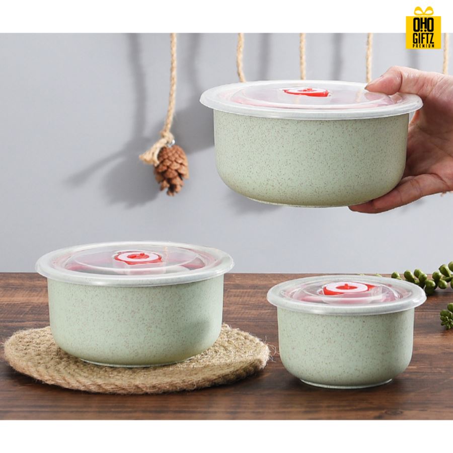 เซ็ทกล่องอาหารฟางข้าวสาลี สกรีนชื่อ สกรีนโลโก้ ทำเป็นของพรีเมี่ยมได้