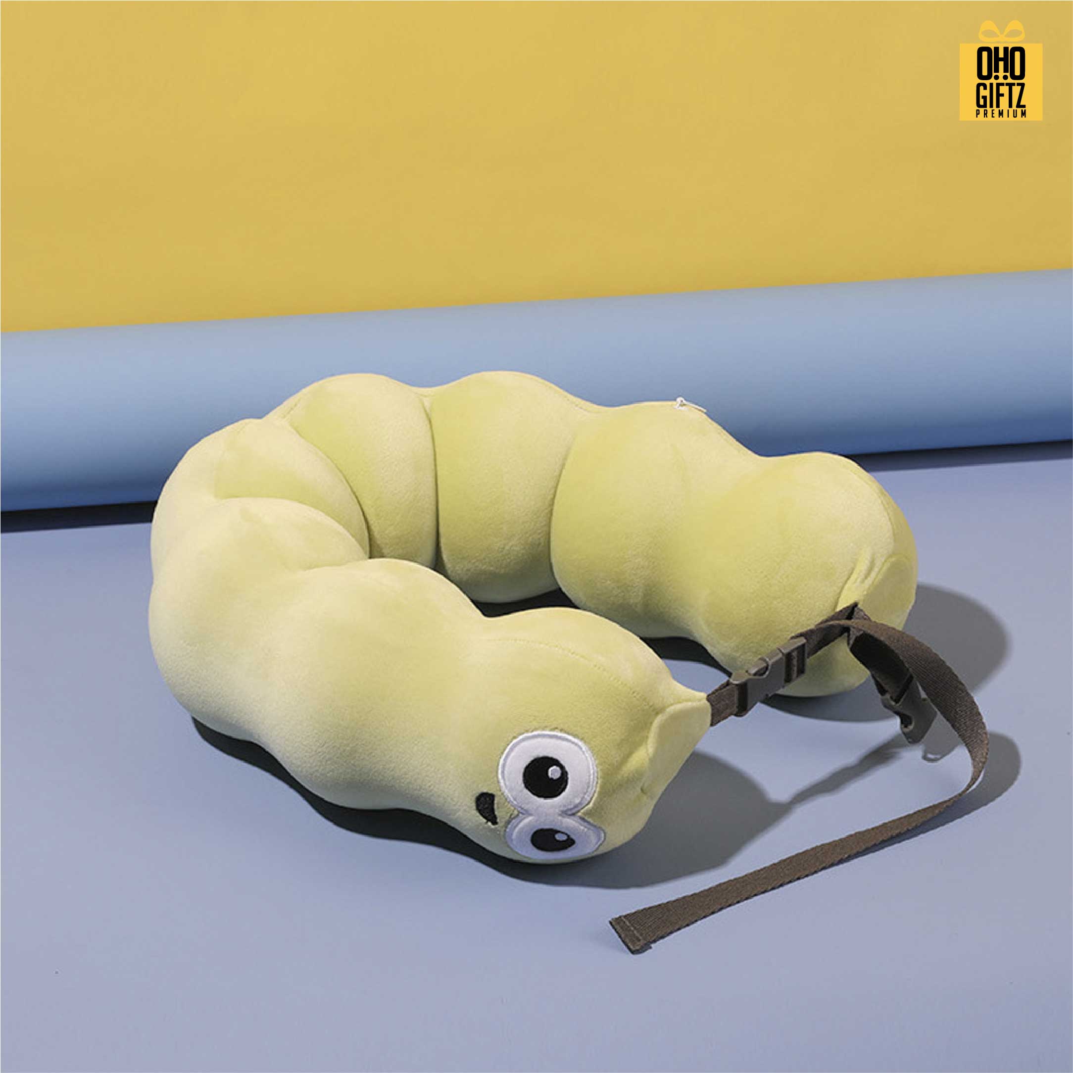 หมอนรองคอ Memory Foam ทรงตัวหนอน สกรีนชื่อ สกรีนโลโก้ ทำเป็นของพรีเมี่ยมได้ 