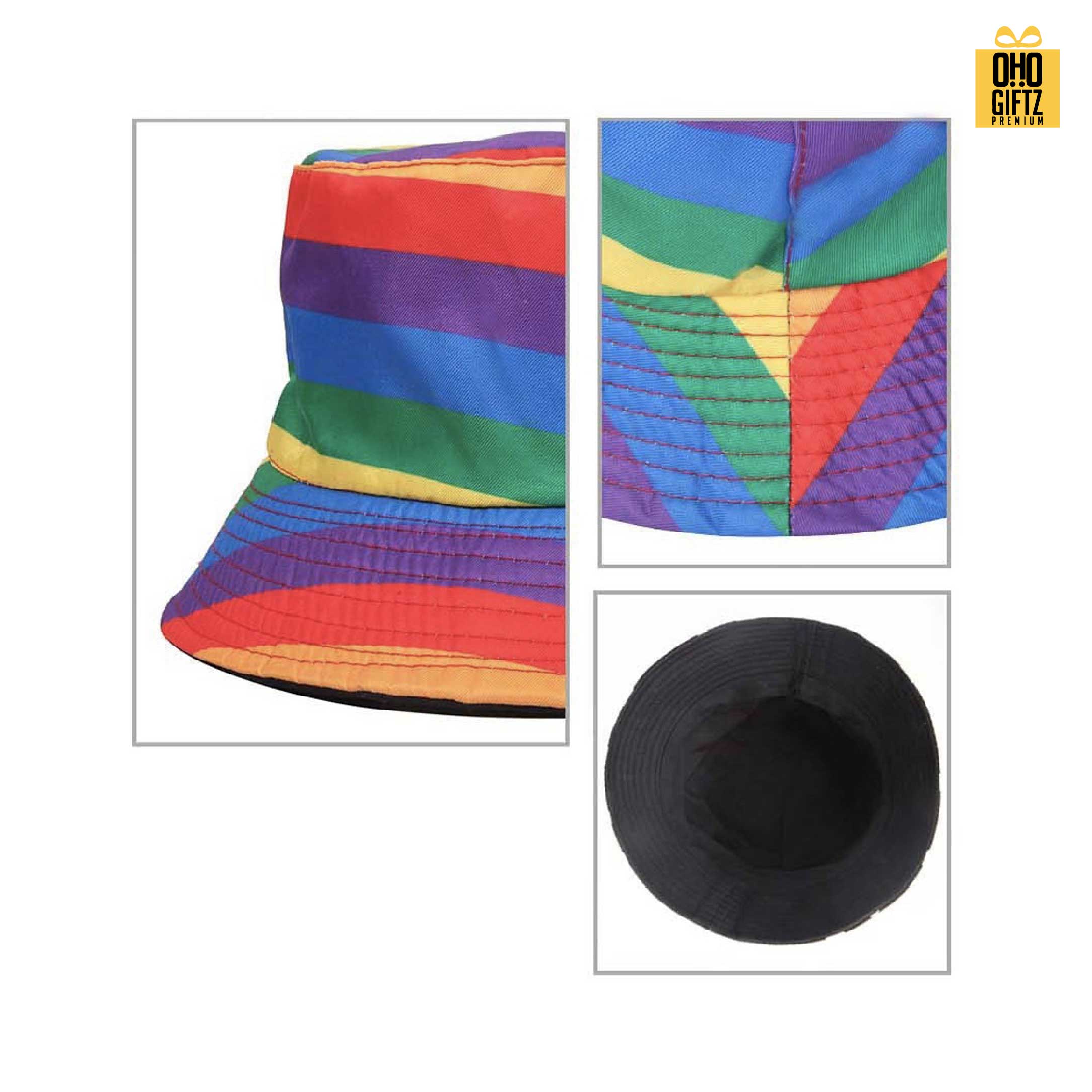 หมวก Bucket สีรุ้ง สกรีนโลโก้ ทำเป็นของพรีเมี่ยม ของที่ระลึกได้
