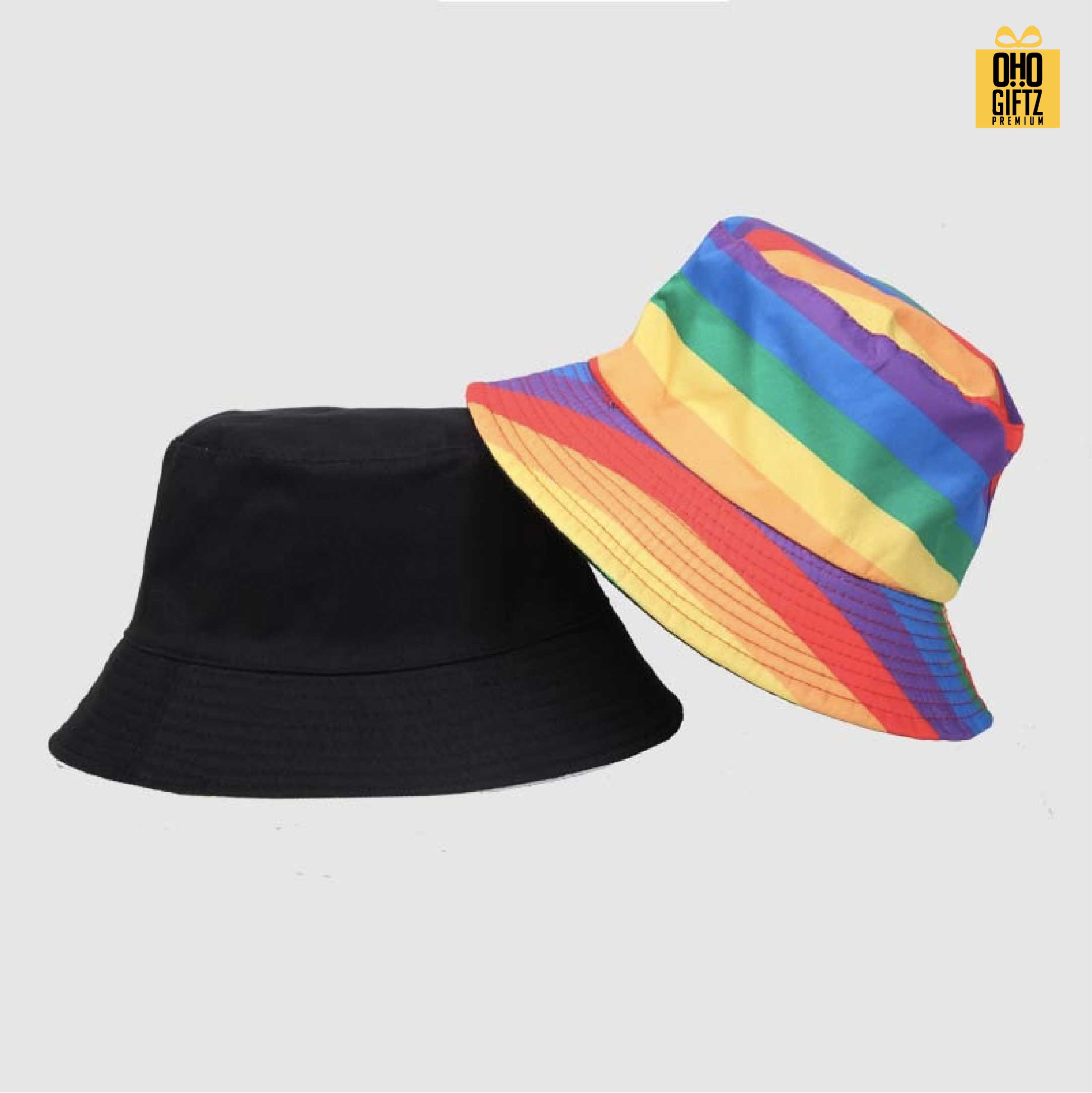 หมวก Bucket สีรุ้ง สกรีนโลโก้ ทำเป็นของพรีเมี่ยม ของที่ระลึกได้