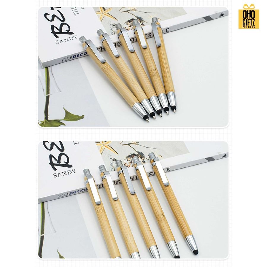 ปากกาไม้ไผ่ทัชสกรีนจอ สกรีนชื่อ สกรีนโลโก้ ทำเป็นของพรีเมี่ยมได้