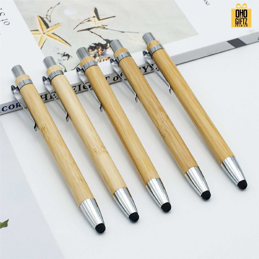 ปากกาไม้ไผ่ทัชสกรีนจอ สกรีนชื่อ สกรีนโลโก้ ทำเป็นของพรีเมี่ยมได้