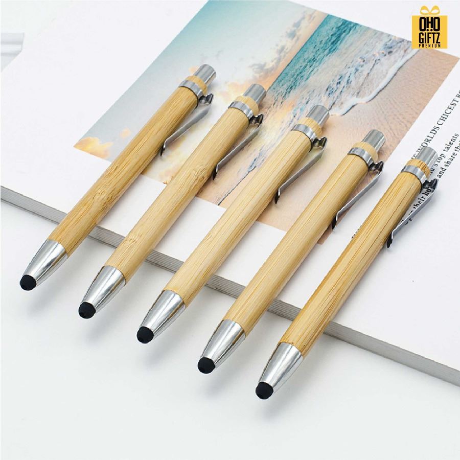 ปากกาไม้ไผ่ทัชสกรีนจอ สกรีนชื่อ สกรีนโลโก้ ทำเป็นของพรีเมี่ยมได้