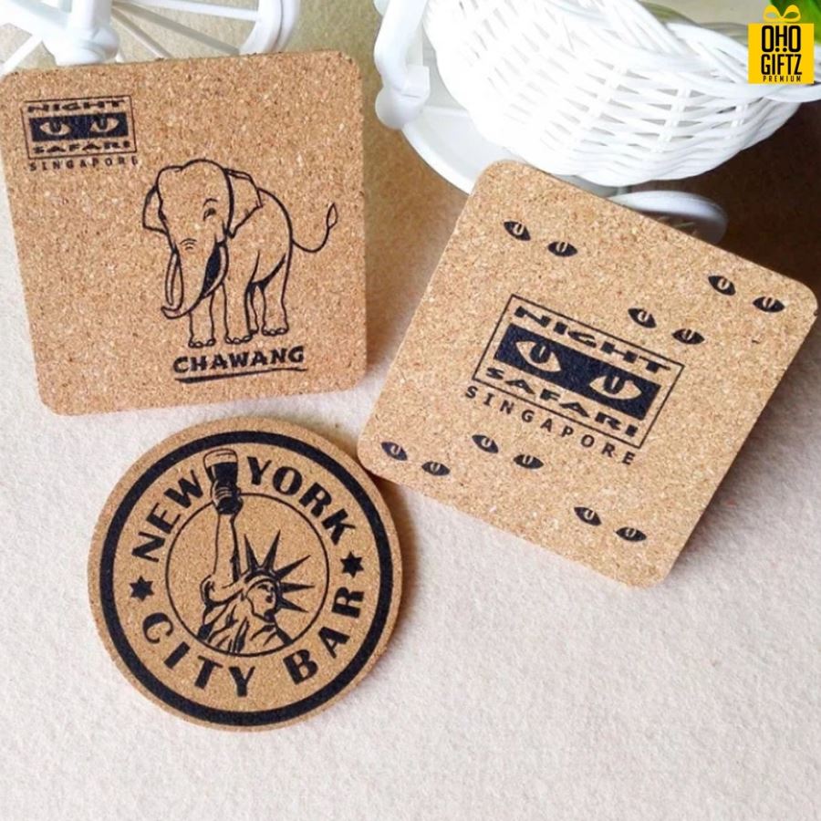 ที่รองแก้วไม้ก๊อก สกรีนโลโก้ฟรี1สี1จุด!! ทำเป็นของพรีเมี่ยมได้