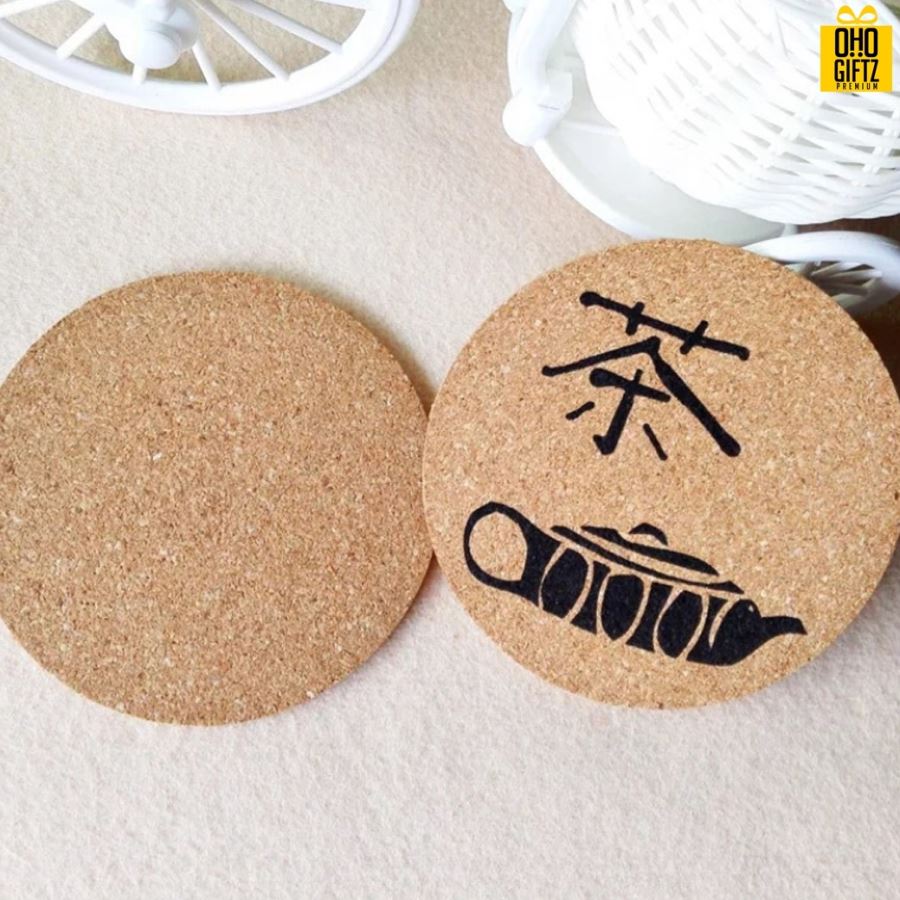 ที่รองแก้วไม้ก๊อก สกรีนโลโก้ฟรี1สี1จุด!! ทำเป็นของพรีเมี่ยมได้