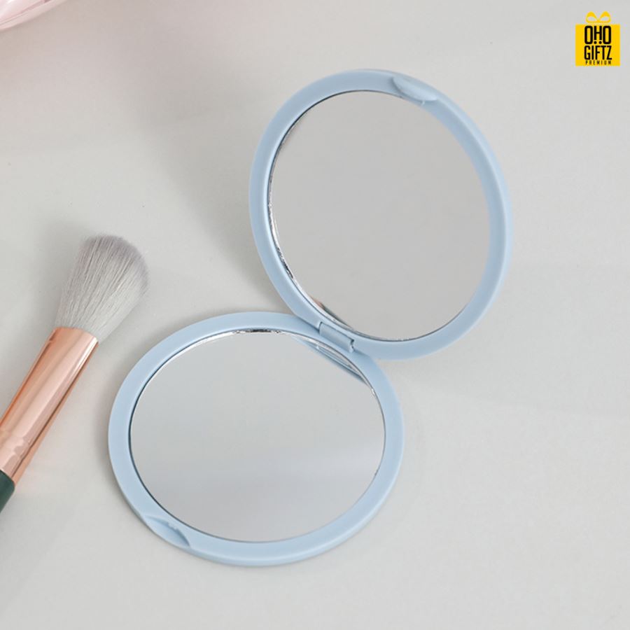 กระจกพับวงกลมส่องได้สองด้าน สกรีนชื่อ สกรีนโลโก้  ทำเป็นของพรีเมี่ยมได้