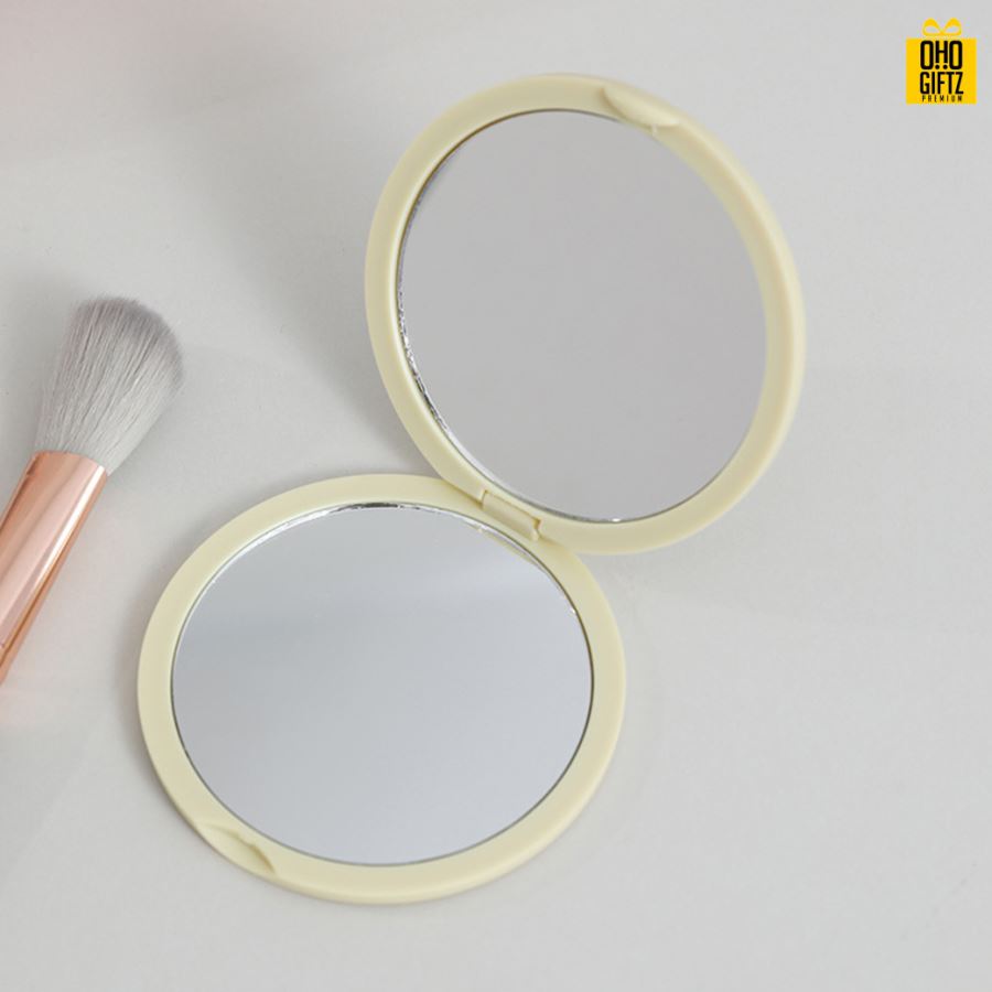 กระจกพับวงกลมส่องได้สองด้าน สกรีนชื่อ สกรีนโลโก้  ทำเป็นของพรีเมี่ยมได้