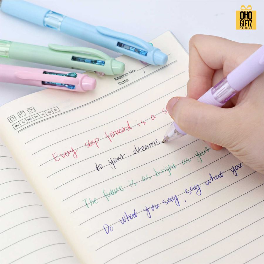 ปากกาเจลไส้ 4 สี สกรีนชื่อ สกรีนโลโก้ ทำเป็นของพรีเมี่ยมได้