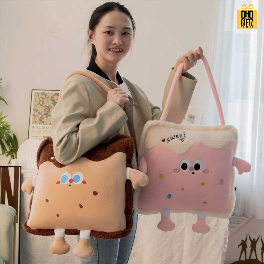 หมอนผ้าห่มลายคุกกี้ชีส ผลิตโลโก้ เย็บลาเบล ทำเป็นของพรีเมี่ยมได้