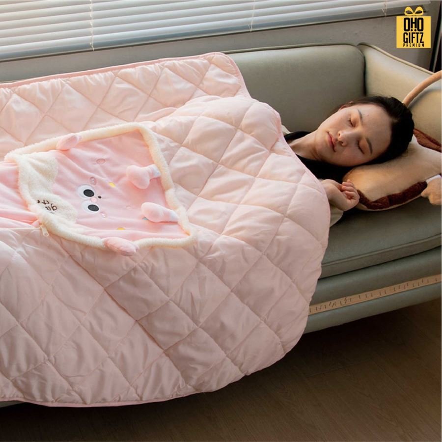 หมอนผ้าห่มลายคุกกี้ชีส ผลิตโลโก้ เย็บลาเบล ทำเป็นของพรีเมี่ยมได้