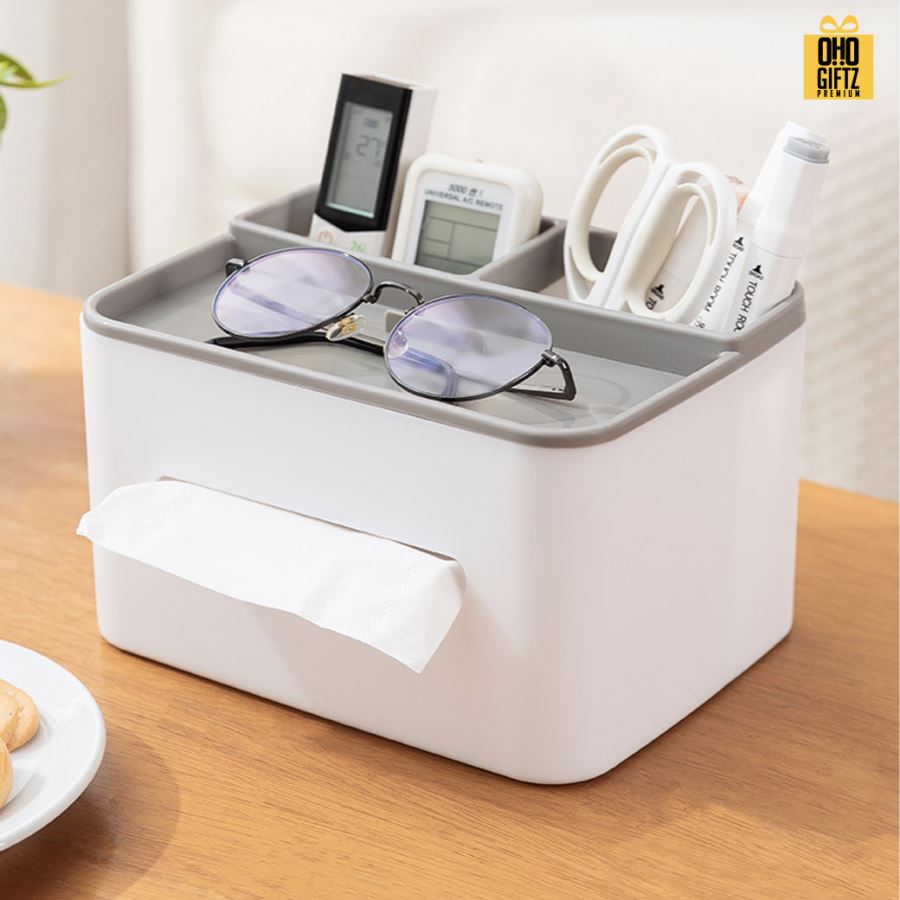 กล่องใส่ทิชชู่ตั้งโต๊ะใส่ของได้ สกรีนโลโก้ ทำเป็นของพรีเมี่ยม ของชำร่วยได้