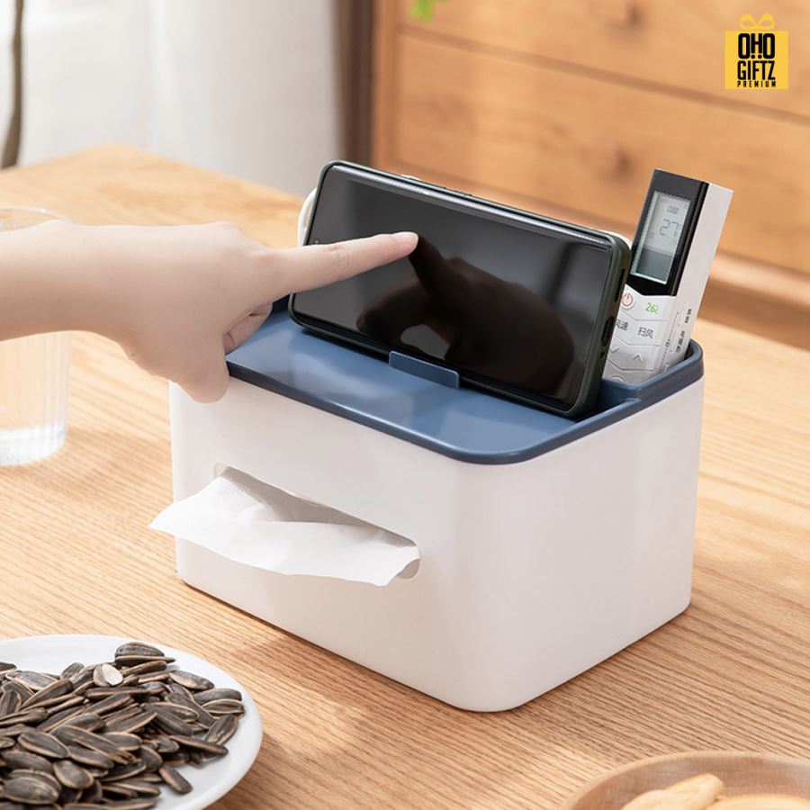 กล่องใส่ทิชชู่ตั้งโต๊ะใส่ของได้ สกรีนโลโก้ ทำเป็นของพรีเมี่ยม ของชำร่วยได้