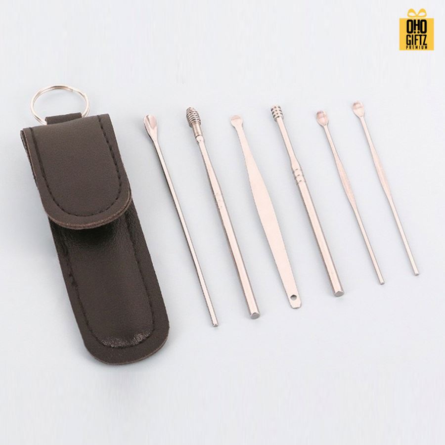 ชุดไม้แคะหูสแตนเลสพร้อมซองหนัง Pu สกรีนโลโก้ สกรีนชื่อร้าน ทำเป็นของพรีเมี่ยมได้