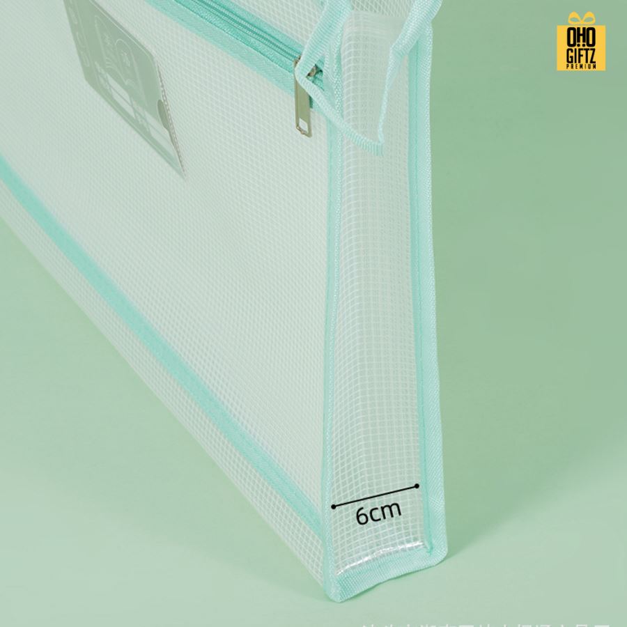 กระเป๋าแฟ้ม PVC ตาข่าย มีซิป 1 ชั้น 2 ชั้น สกรีนโลโก้ ทำเป็นของพรีเมี่ยม ของชำร่วยได้