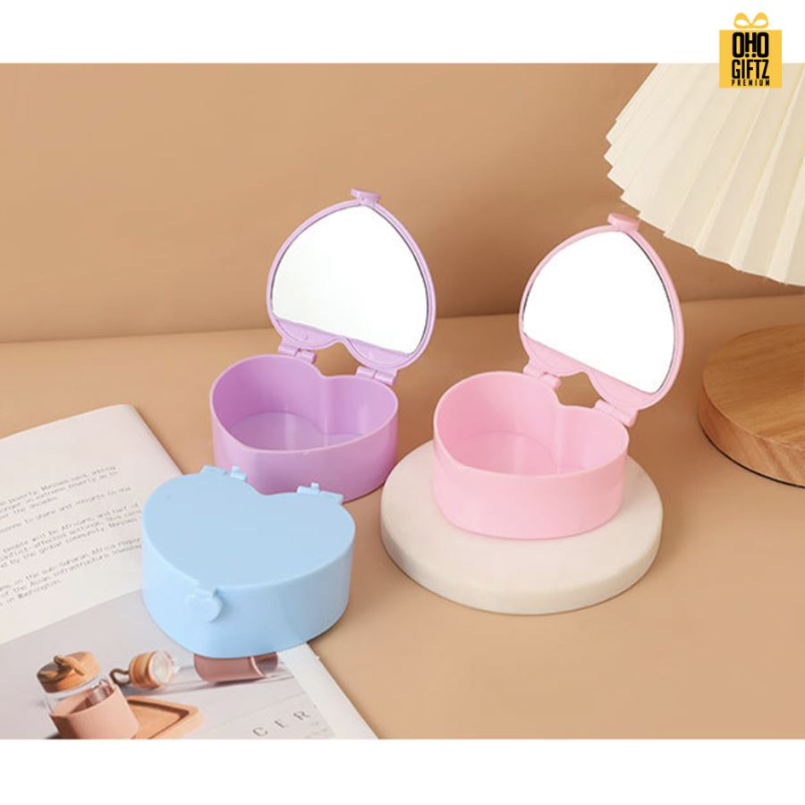 กล่องเก็บของหัวใจพร้อมกระจก สกรีนชื่อ สกรีนโลโก้ ทำเป็นของพรีเมี่ยมได้