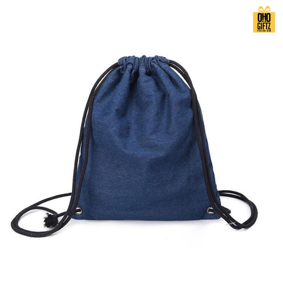 เป้ยีนส์สะพายหลังหูเชือก สกรีนโลโก้ ทำเป็นของพรีเมี่ยมได้