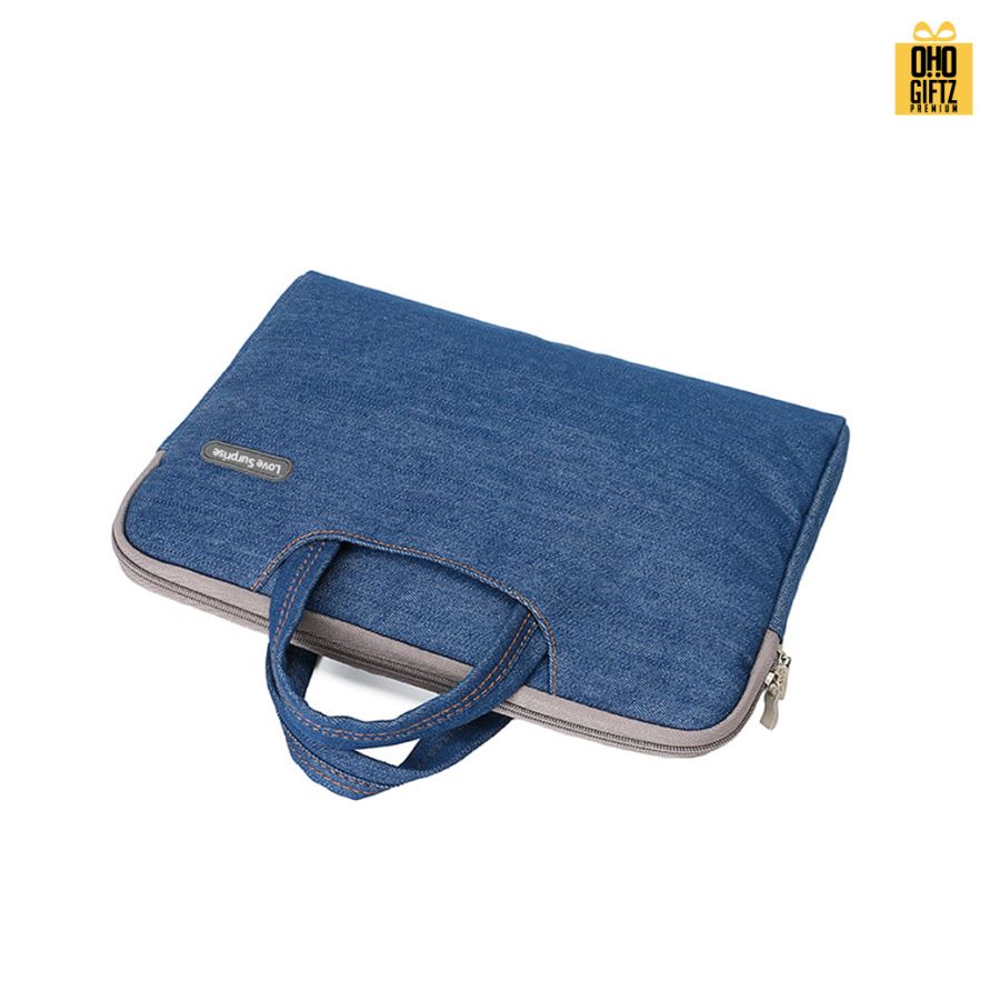 กระเป๋าใส่  Notebook ผ้ายีนส์สุดเท่ สกรีนโลโก้ ทำเป็นของพรีเมี่ยม ของที่ระลึก