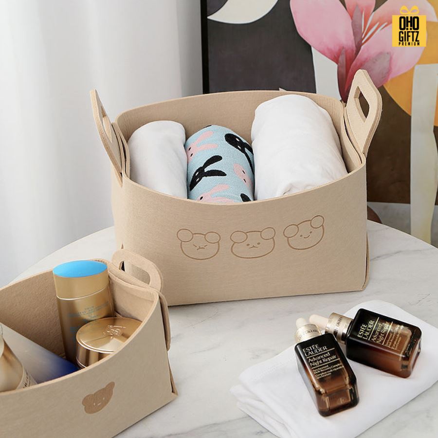 ตะกร้าผ้าสักหลาด น่ารัก สกรีนโลโก้  ทำเป็นของพรีเมี่ยมได้