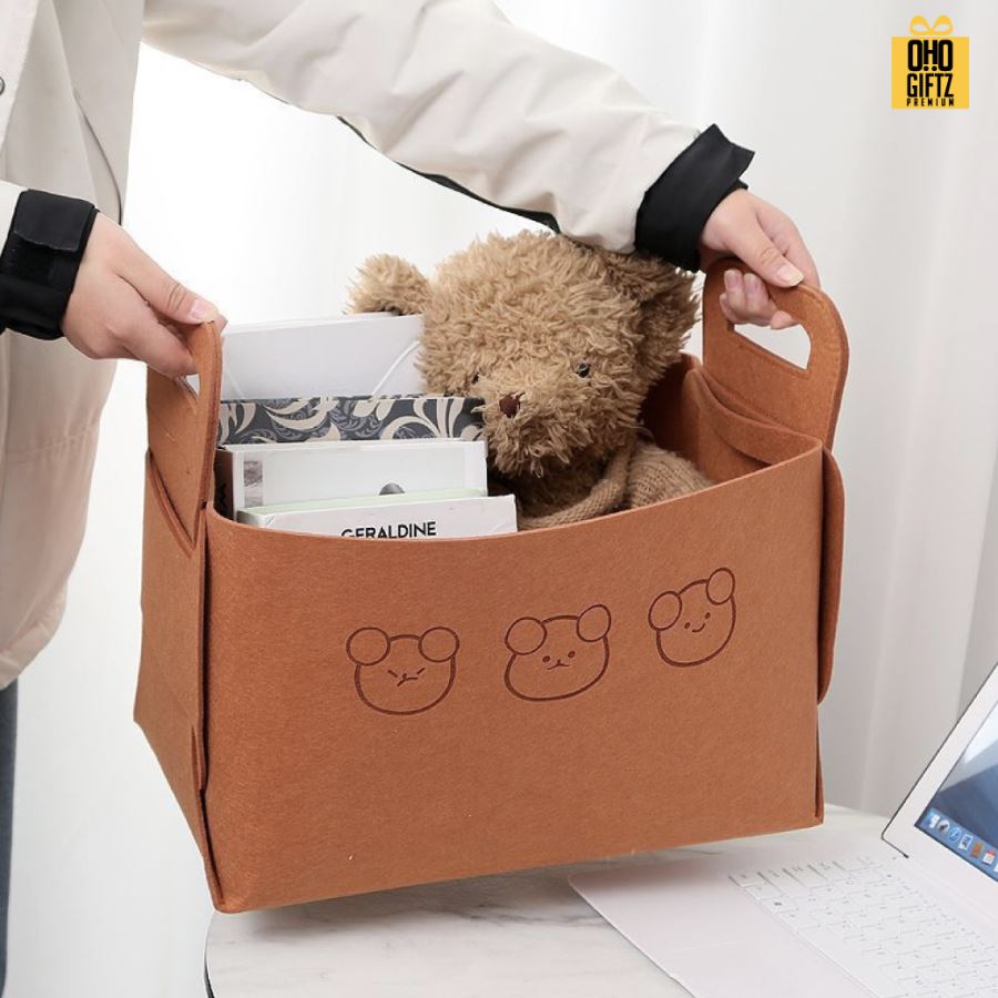 ตะกร้าผ้าสักหลาด น่ารัก สกรีนโลโก้  ทำเป็นของพรีเมี่ยมได้