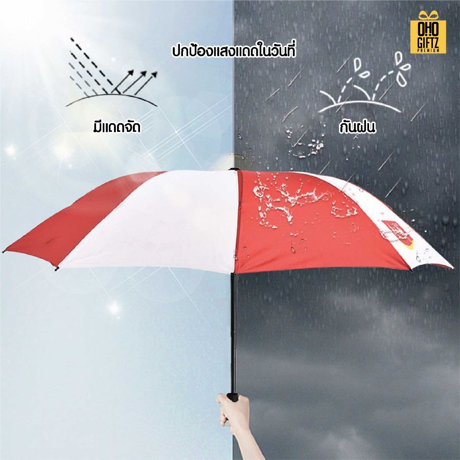 ร่มพับ 3 ตอนสลับสี สกรีนสีได้ตามกำหนด สกรีนโลโก้ ทำเป็นของพรีเมี่ยมได้