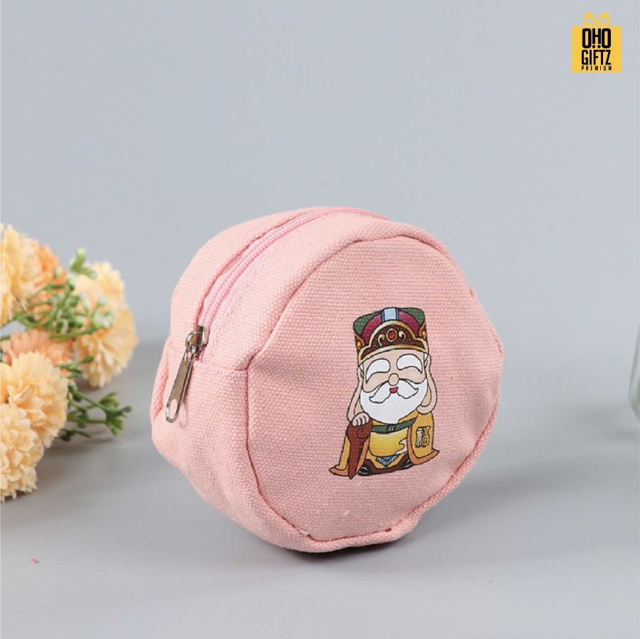 กระเป๋าใส่เหรียญทรงกลม พิมพ์ไม่จำกัดสี สกรีนโลโก้ ทำเป็นของพรีเมี่ยมได้