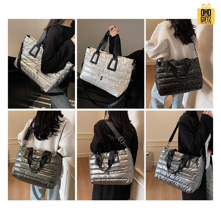 กระเป๋าถือขนาดใหญ่สีเงา สกรีนโลโก้ ทำเป็นของพรีเมี่ยมได้