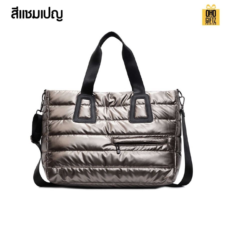 กระเป๋าถือขนาดใหญ่สีเงา สกรีนโลโก้ ทำเป็นของพรีเมี่ยมได้