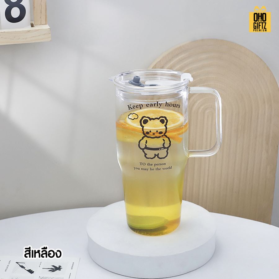 แก้วใสมีหู มีฝาปิดล็อค สกรีนโลโก้  ทำเป็นของพรีเมี่ยมได้