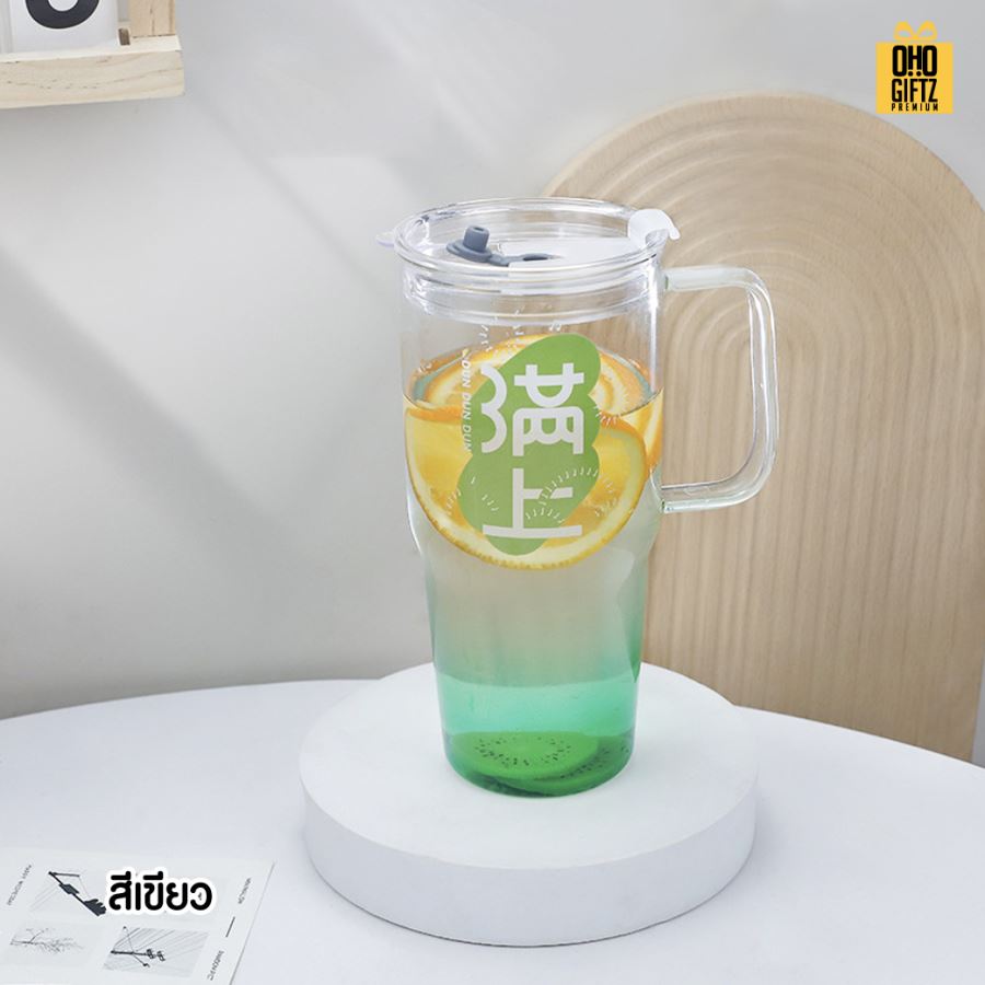 แก้วใสมีหู มีฝาปิดล็อค สกรีนโลโก้  ทำเป็นของพรีเมี่ยมได้