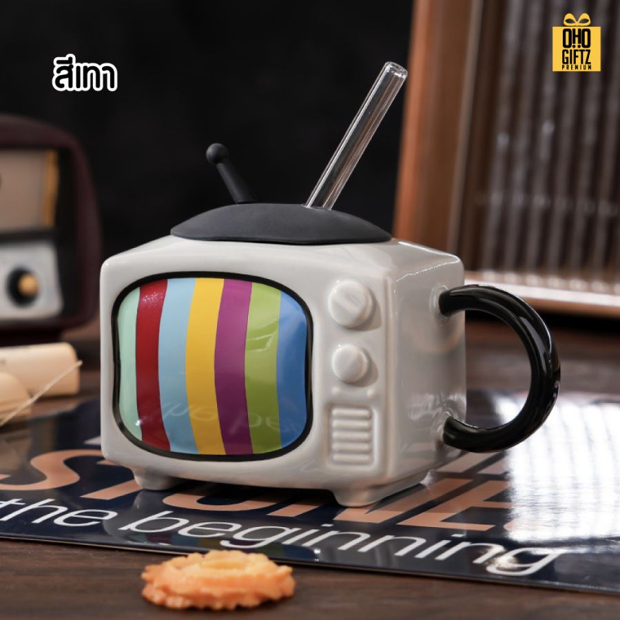 แก้วเซรามิคทรงทีวีย้อนยุค สกรีนชื่อ สกรีนโลโก้ ทำเป็นของพรีเมี่ยมได้