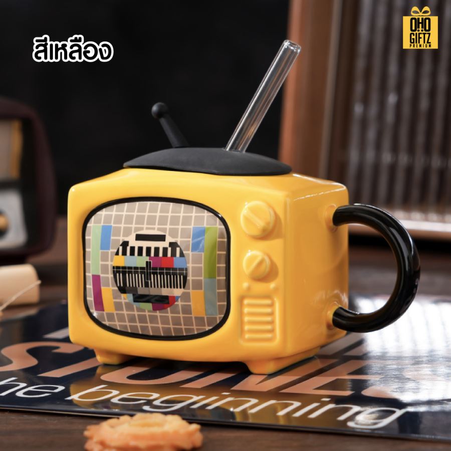 แก้วเซรามิคทรงทีวีย้อนยุค สกรีนชื่อ สกรีนโลโก้ ทำเป็นของพรีเมี่ยมได้