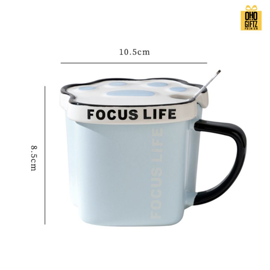 แก้วเซรามิคฝาปิดเท้าแมว สกรีนชื่อ สกรีนโลโก้ ทำเป็นของพรีเมี่ยมได้