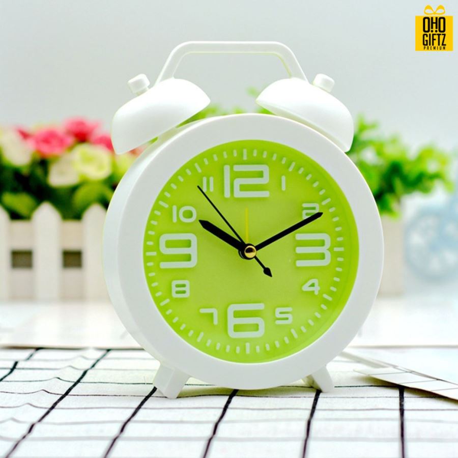 นาฬิกาตั้งโต๊ะทรงกลมสีสดใส สกรีนโลโก้ ทำเป็นของพรีเมี่ยมได้