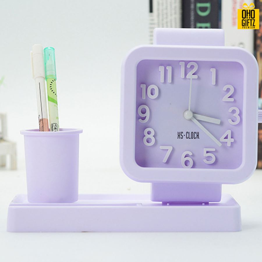 นาฬิกาปลุกทรงเหลี่ยมพร้อมที่ใส่่ปากกา สกรีนโลโก้ ทำเป็นของพรีเมี่ยมได้