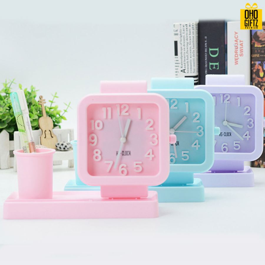 นาฬิกาปลุกทรงเหลี่ยมพร้อมที่ใส่่ปากกา สกรีนโลโก้ ทำเป็นของพรีเมี่ยมได้