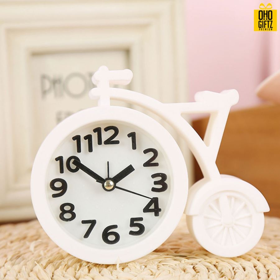 นาฬิกาตั้งโต๊ะรูปจักรยาน สกรีนโลโก้ ทำเป็นของพรีเมี่ยมได้
