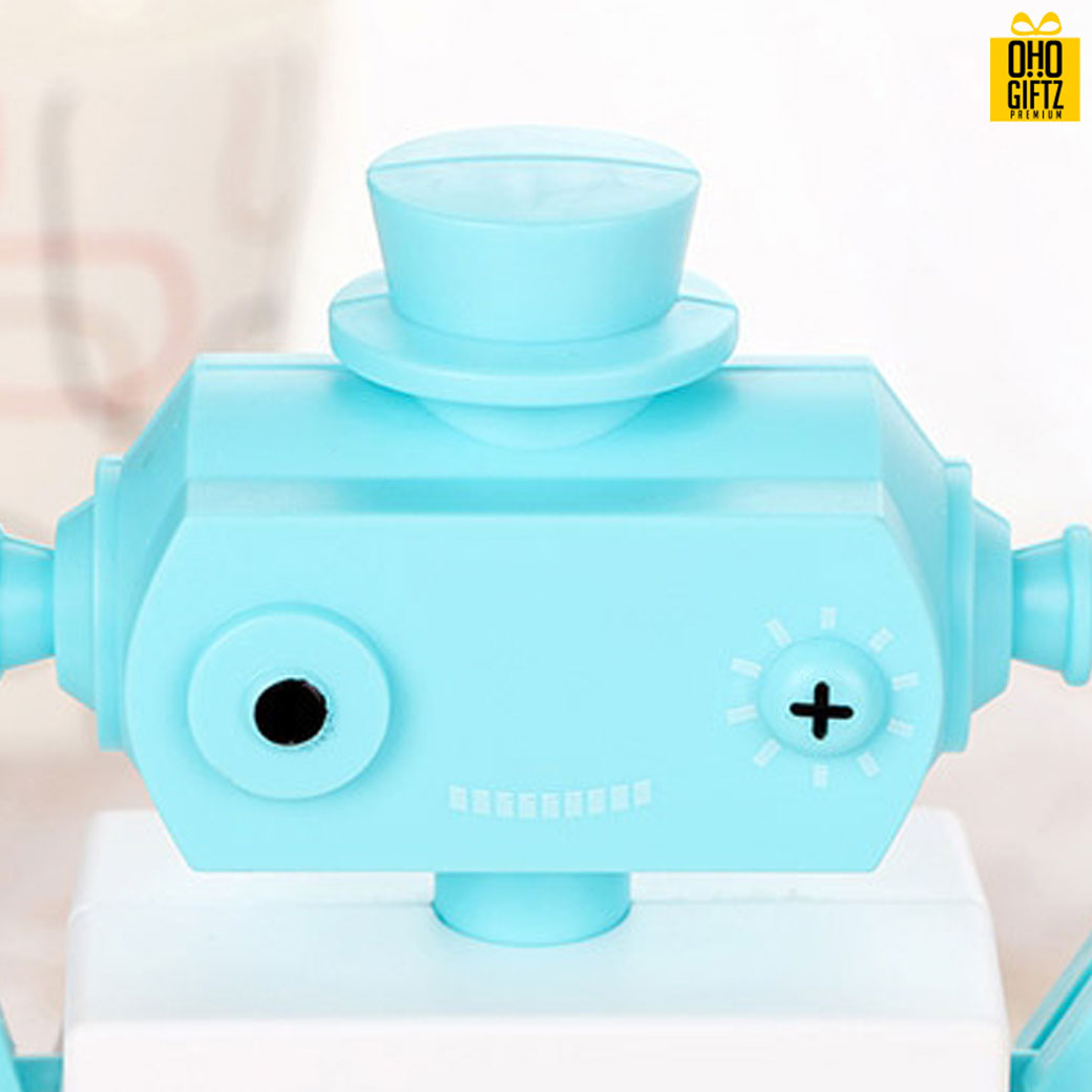 นาฬิกาพลาสติกตั้งโต๊ะรูปหุ่นยนต์ สกรีนโลโก้ ทำเป็นของพรีเมี่ยมได้