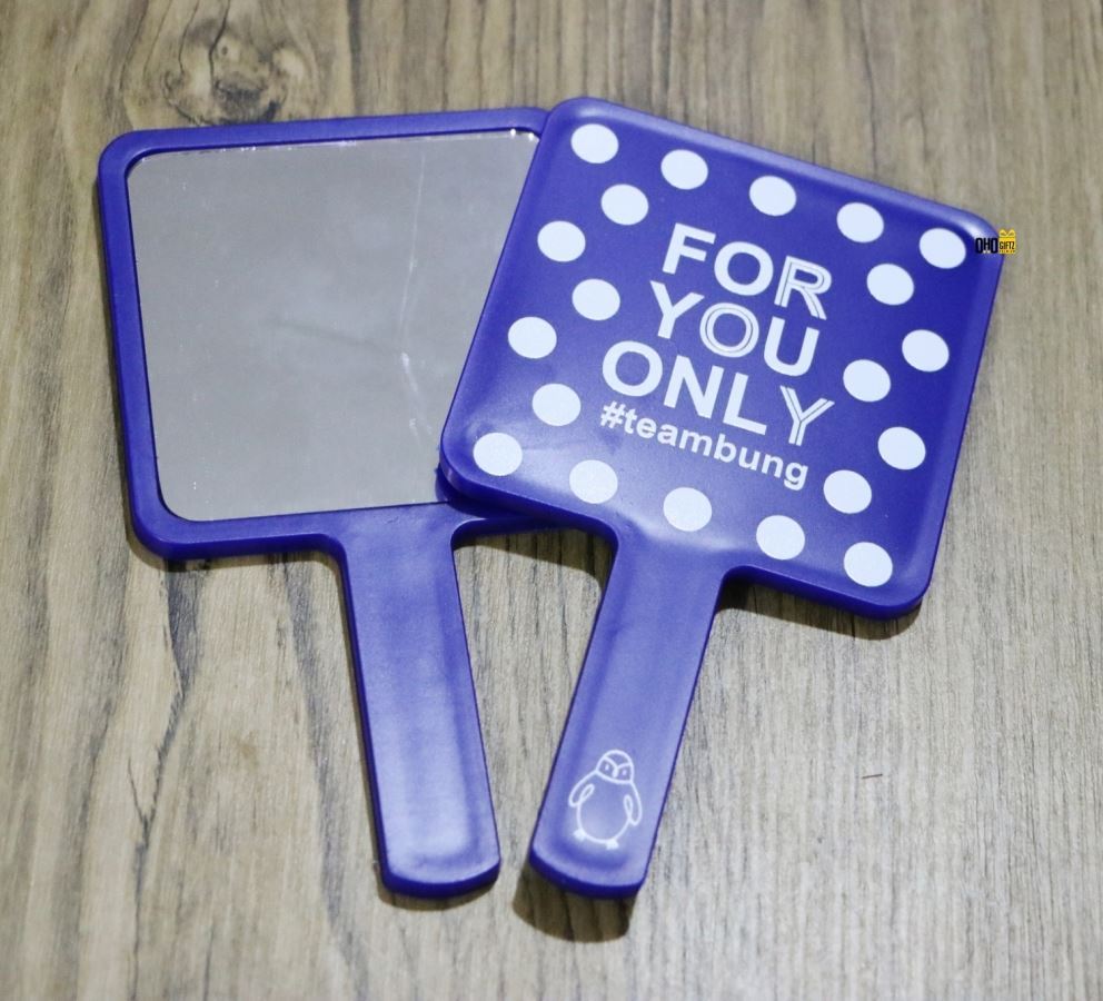 กระจก Hand Mirror mini size สกรีนโลโก้ฟรี1สี1จุด!! ทำเป็นของพรีเมี่ยมได้