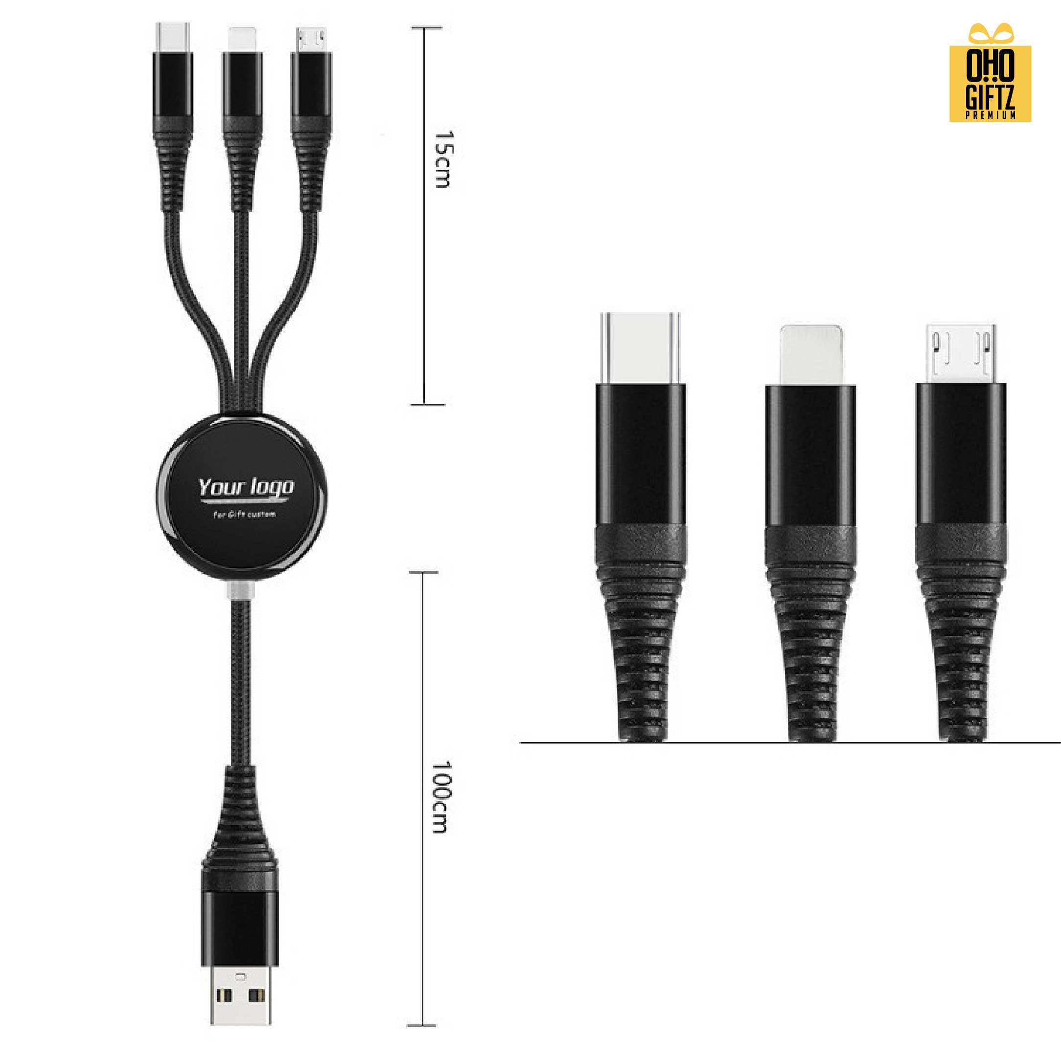 สายชาร์จ 3in1 พร้อมกล่องของขวัญ สกรีนชื่อ โลโก้ ทำเป็นของพรีเมี่ยมได้