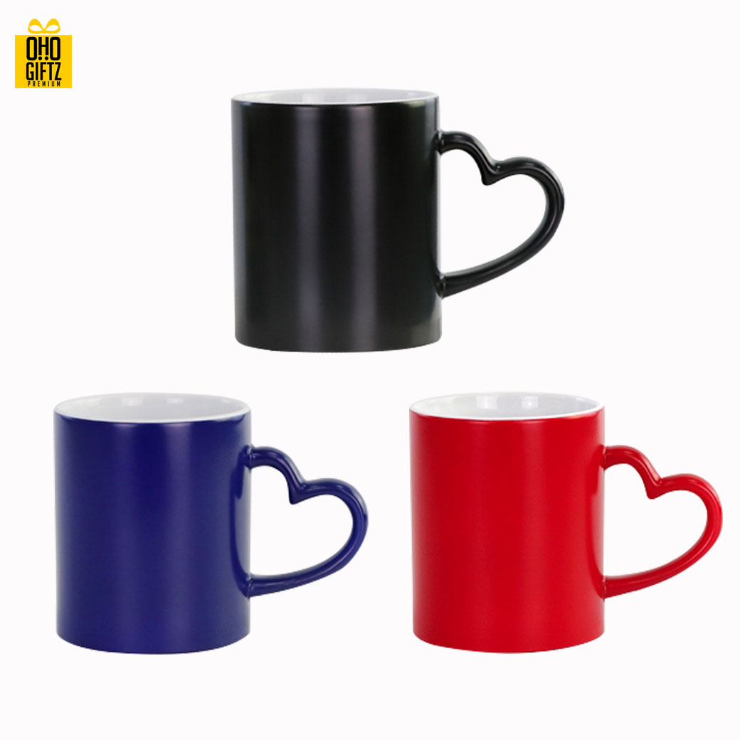 แก้วเซรามิคหูจับหัวใจเนื้อเงาเปลี่ยนสีเมื่อใส่น้ำร้อน *ไม่มีขั้นต่ำ* 