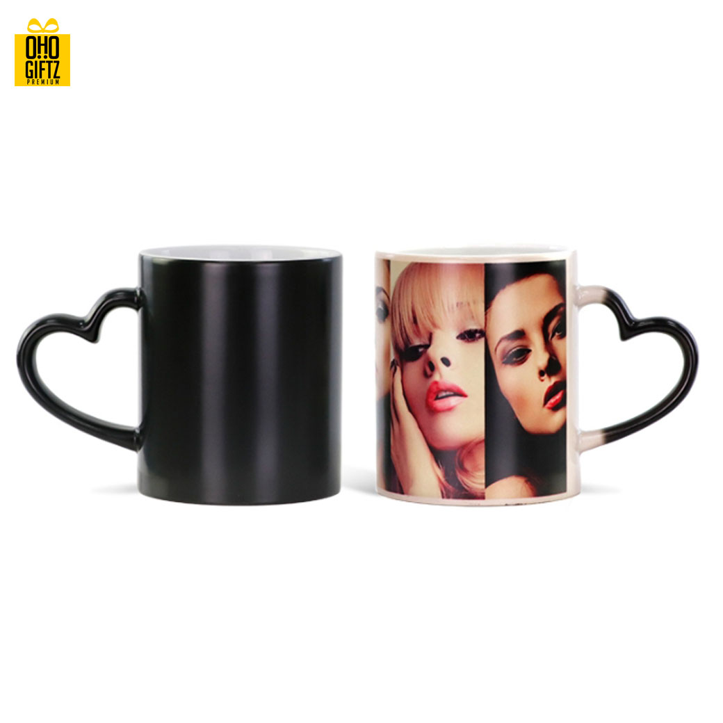 แก้วเซรามิคหูจับหัวใจเนื้อเงาเปลี่ยนสีเมื่อใส่น้ำร้อน *ไม่มีขั้นต่ำ* 