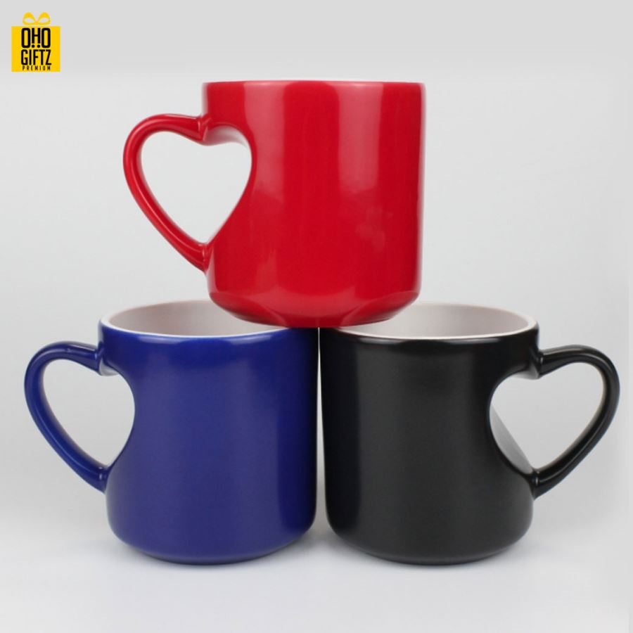 แก้วเซรามิคหูเว้าหัวใจเนื้อเงาเปลี่ยนสีเมื่อใส่น้ำร้อน *ไม่มีขั้นต่ำ* 