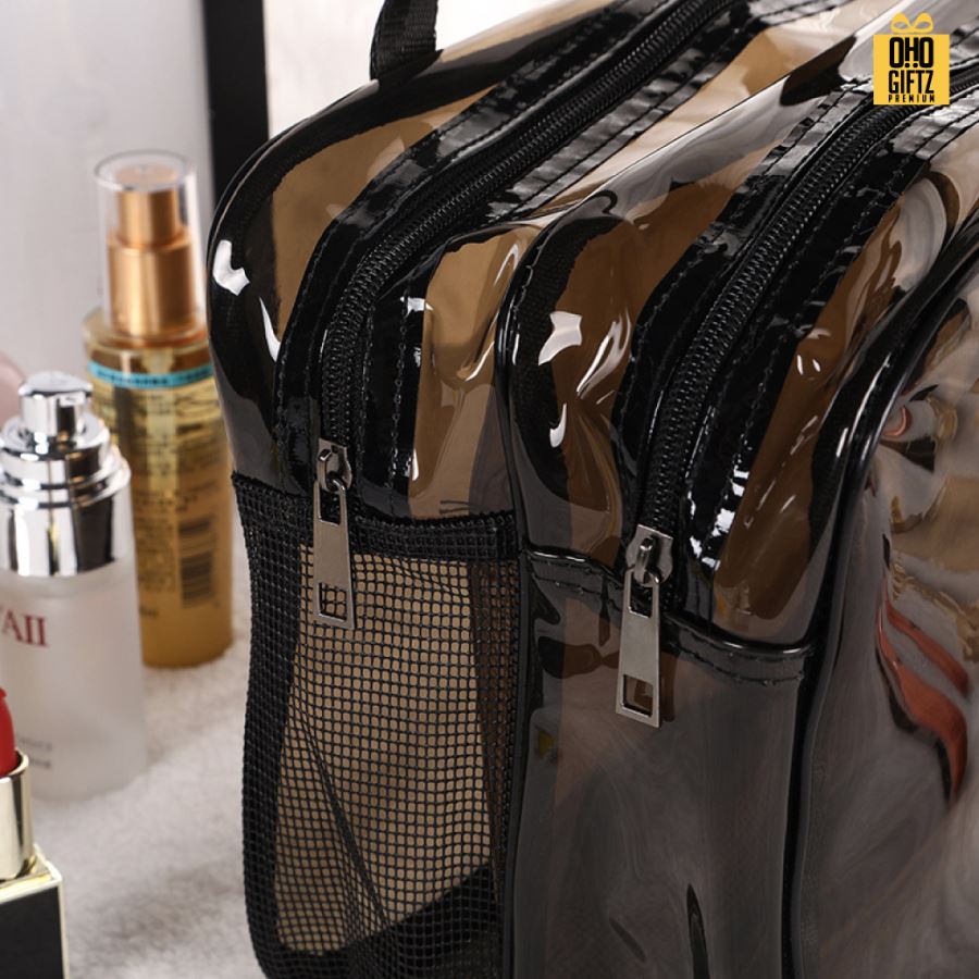 กระเป๋าเครื่องสำอาง pvc 2 ช่องใหญ่ สกรีนโลโก้  ทำเป็นของพรีเมี่ยมได้