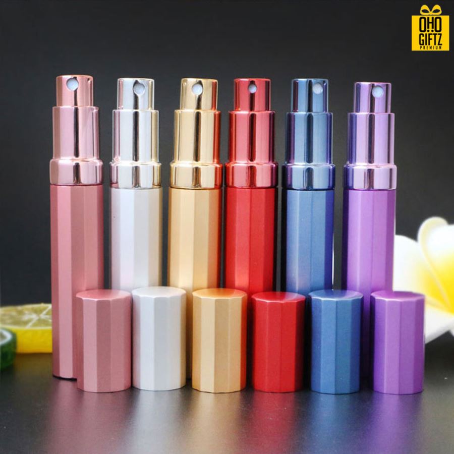 ขวดสเปรย์น้ำหอมอลูมิเนียมทรงจีบ สกรีนโลโก้ ทำเป็นของพรีเมี่ยม ของชำร่วยได้