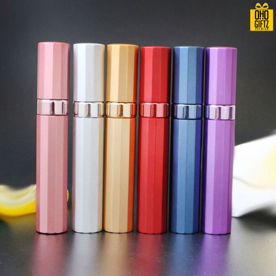 ขวดสเปรย์น้ำหอมอลูมิเนียมทรงจีบ สกรีนโลโก้ ทำเป็นของพรีเมี่ยม ของชำร่วยได้