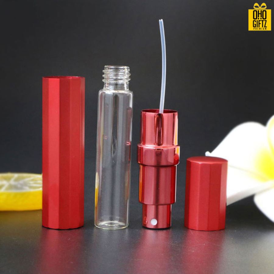 ขวดสเปรย์น้ำหอมอลูมิเนียมทรงจีบ สกรีนโลโก้ ทำเป็นของพรีเมี่ยม ของชำร่วยได้