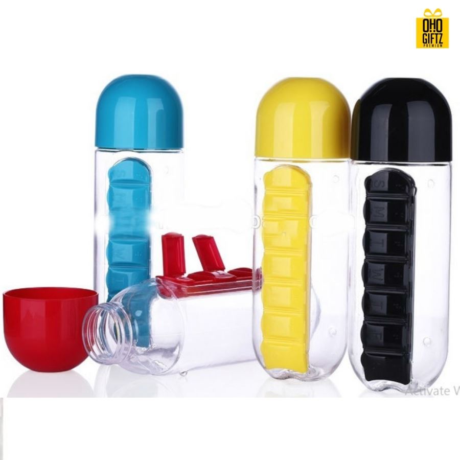กระบอกน้ำพร้อมตลับยา Water Bottle with box pill  สกรีนชื่อ สกรีนโลโก้ ทำเป็นของพรีเมี่ยมได้