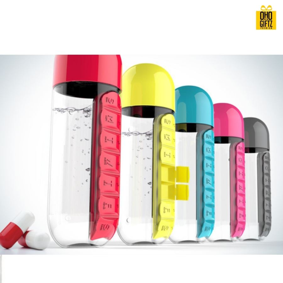 กระบอกน้ำพร้อมตลับยา Water Bottle with box pill  สกรีนชื่อ สกรีนโลโก้ ทำเป็นของพรีเมี่ยมได้